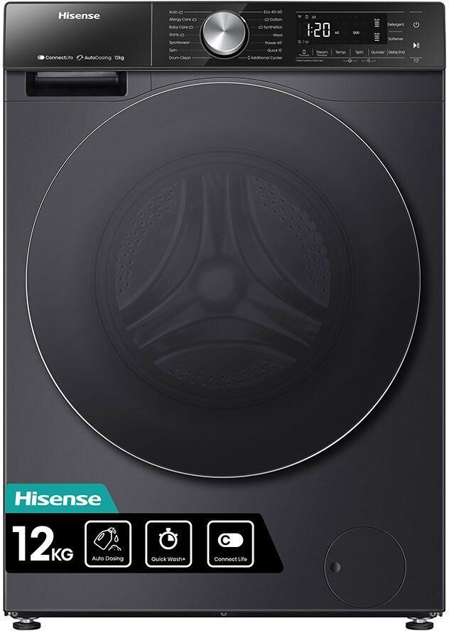 HISENSE WF5S1245BB WiFi-enabled 12 kg 1400 Spin Washing Machine - Black, Black