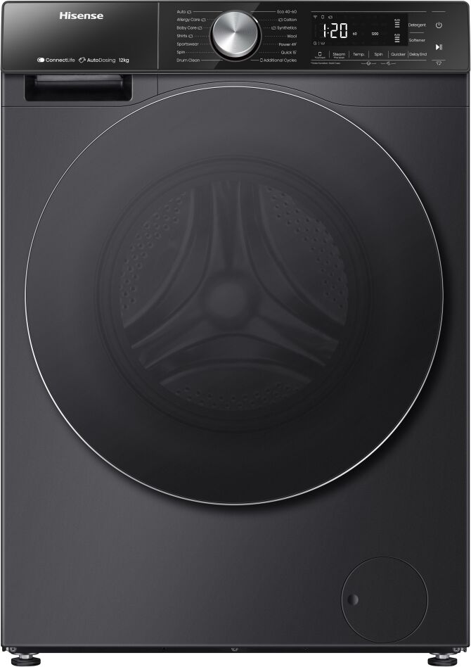 Hisense WF5S1245BB 12kg S5 Series Autodose WiFi-Enabled Washing Machine 1400rpm - BLACK