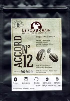 Notice d'utilisation, manuel d'utilisation et mode d'emploi LE FOU DU GRAIN Paquet cafe LE FOU DU GRAIN NICARAGUA   