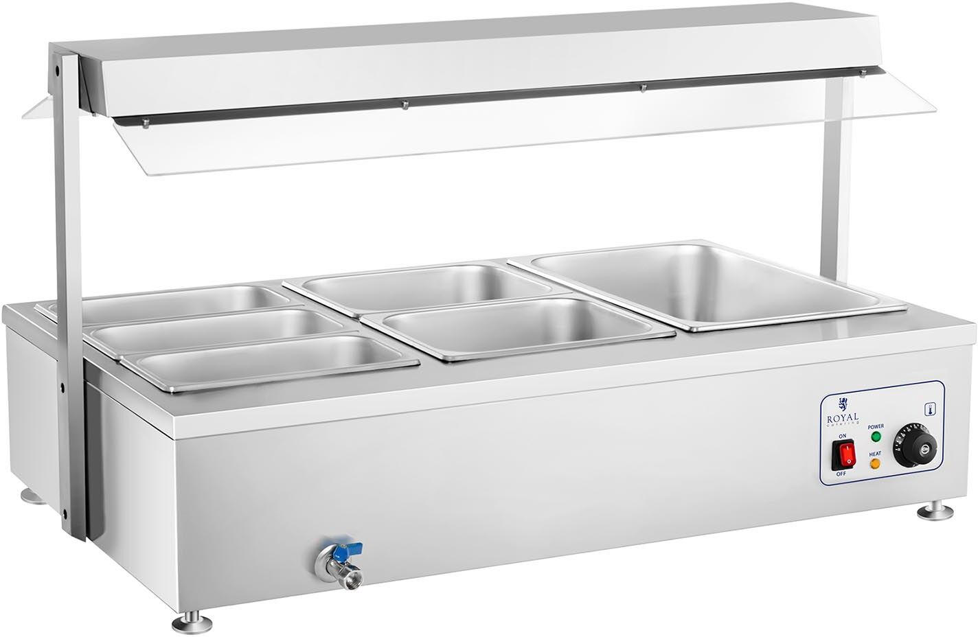 Royal Catering Bain Marie - 6 bacs GN - avec compartiment pour viande et robinet de vidange RCBM-6WA