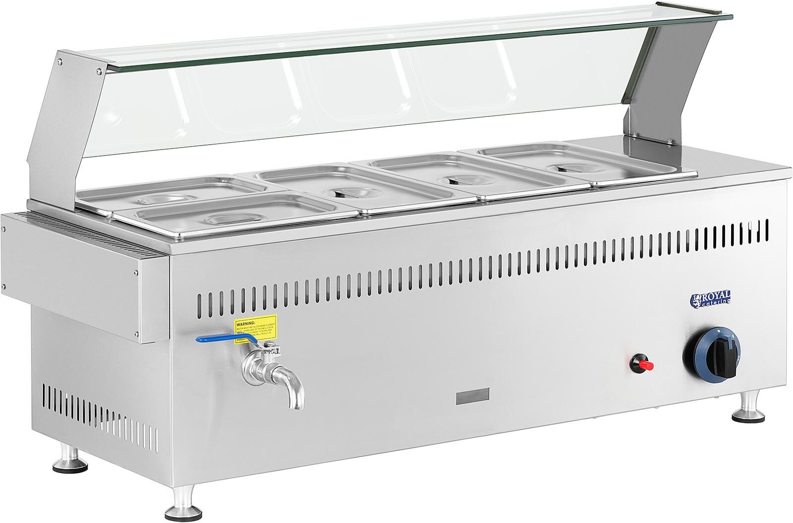 Royal Catering Bain-marie à gaz - 3300 W - GN 3x1/3 + 2x1/4 - 0,03 bar - G30 RC-BMG330