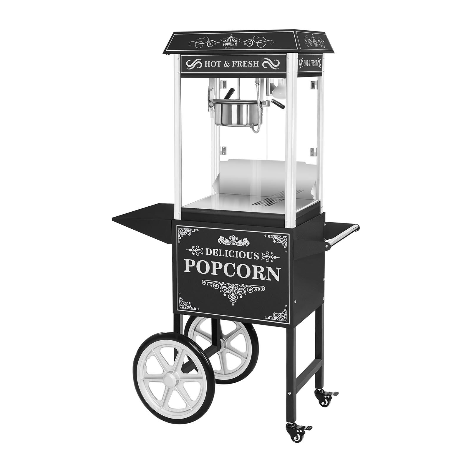Royal Catering Popcornmaschine mit Wagen - Retro-Design - schwarz
