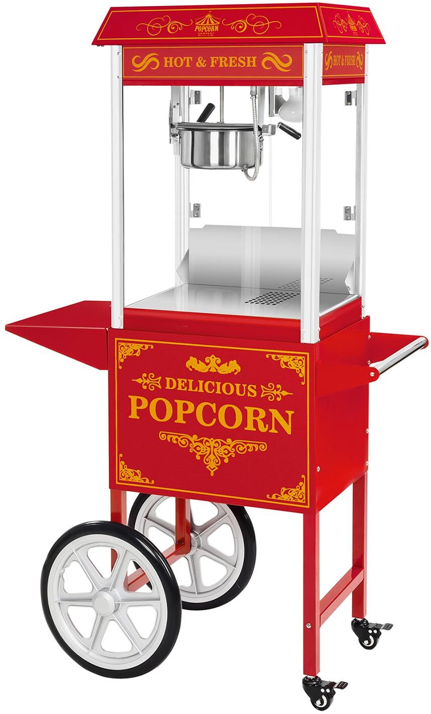 Royal Catering Popcornmaschine mit Wagen - Retro-Design - rot