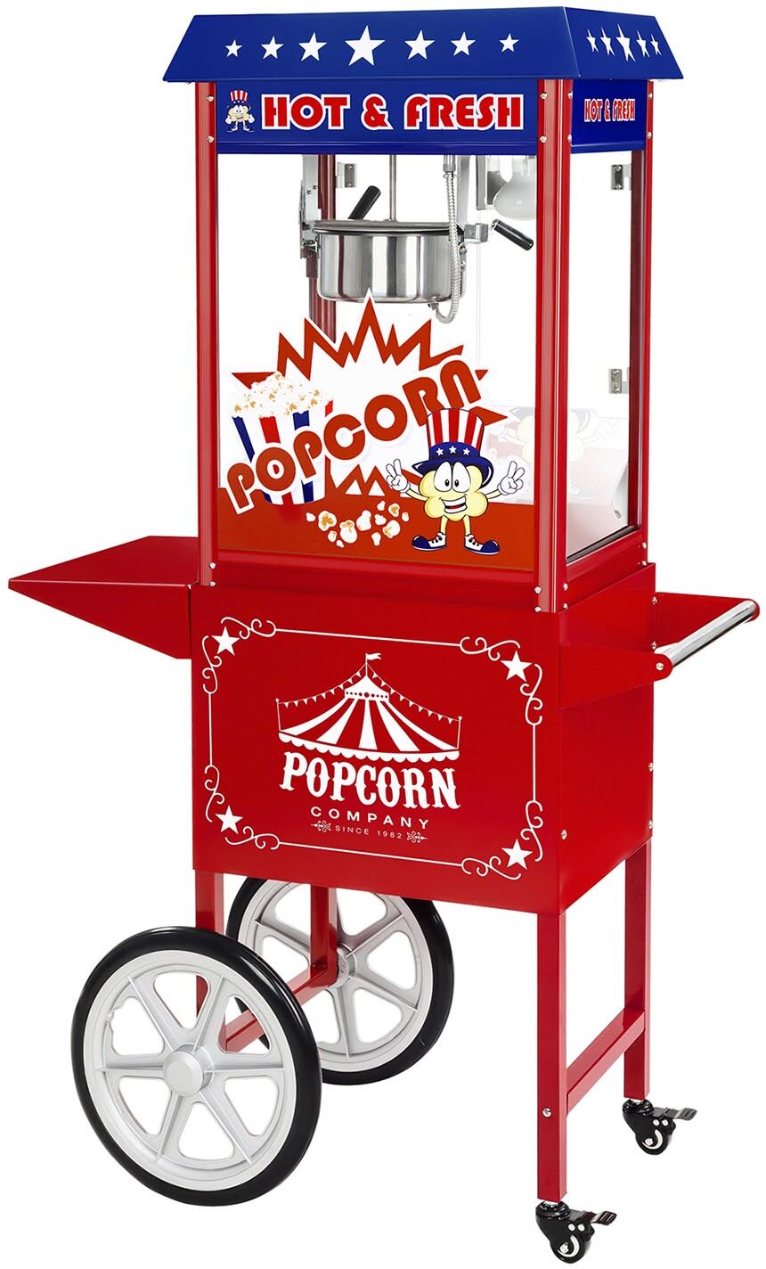 Royal Catering Popcornmaschine mit Wagen - USA-Design - rot