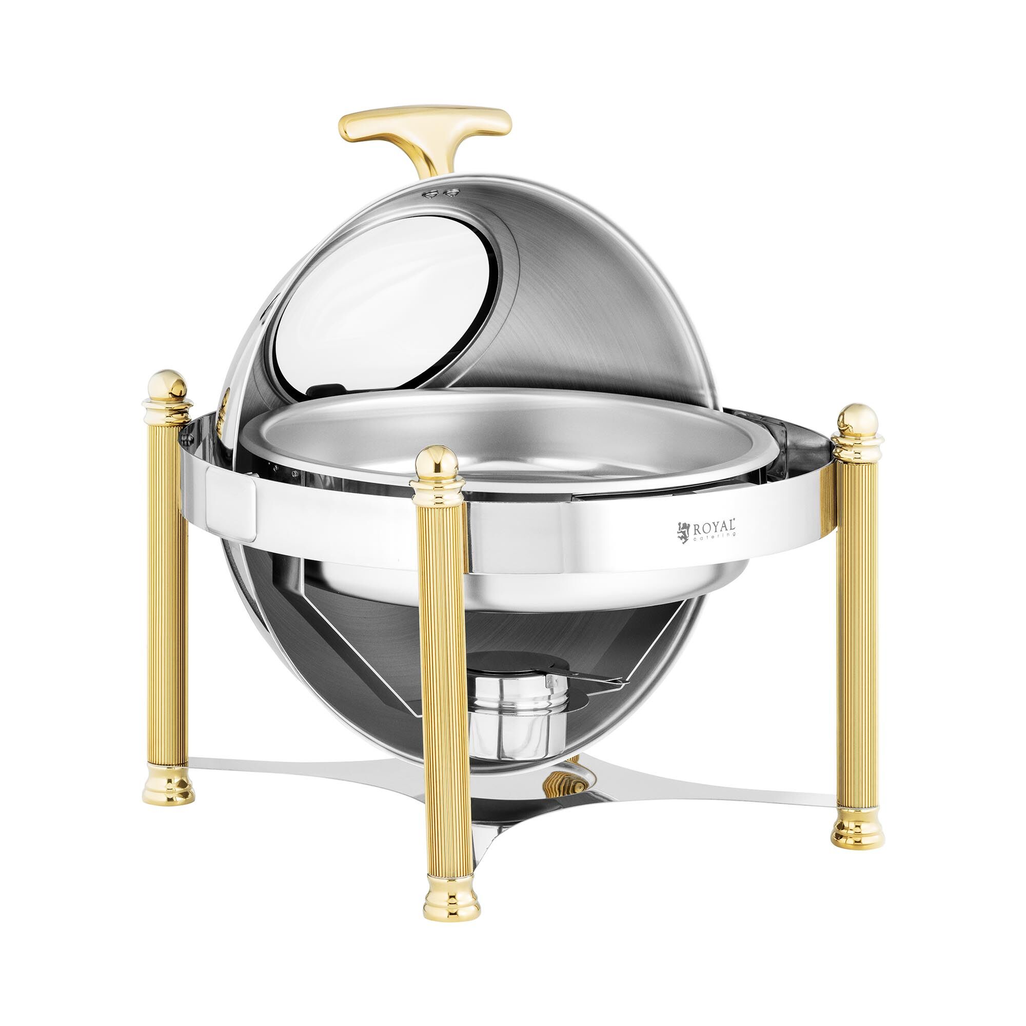 Royal Catering Chafing Dish - rund - Goldakzente - Rolltop-Haube - 6 L - Royal Catering