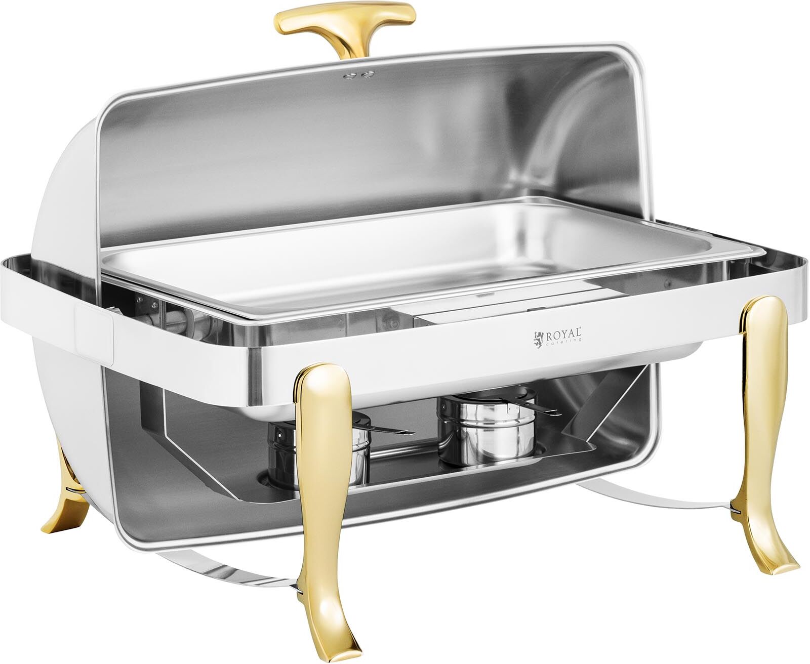 Royal Catering Chafing Dish - GN 1/1 - Goldakzente - Rolltop-Haube - 9 L - 2 Brennstoffzellen - Royal Catering