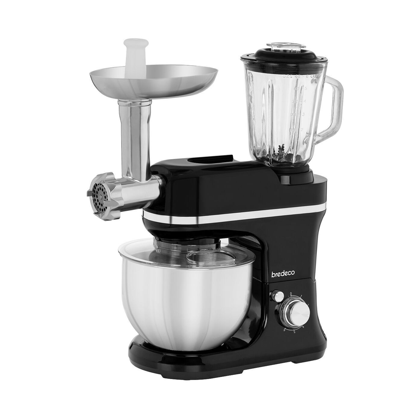 bredeco Küchenmaschine - inkl. Mixer & Fleischwolf - 1200 W - Metropolitan Black