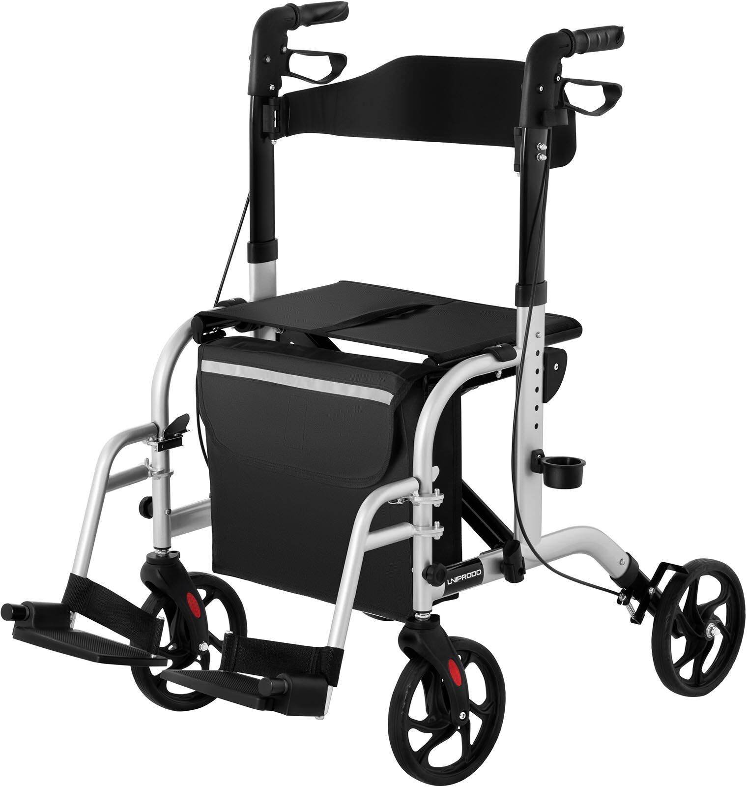 Uniprodo Rollator-Rollstuhl 2-in-1 - silber - 136 kg