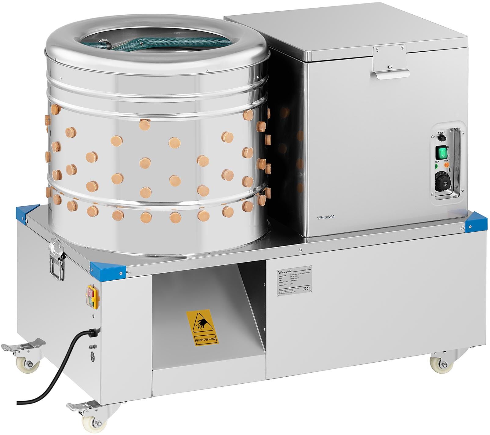 Wiesenfield 2-in-1 Rupfmaschine und Brühkessel für Geflügel - Trommel 60 cm - 5 - 6 Hühner pro min