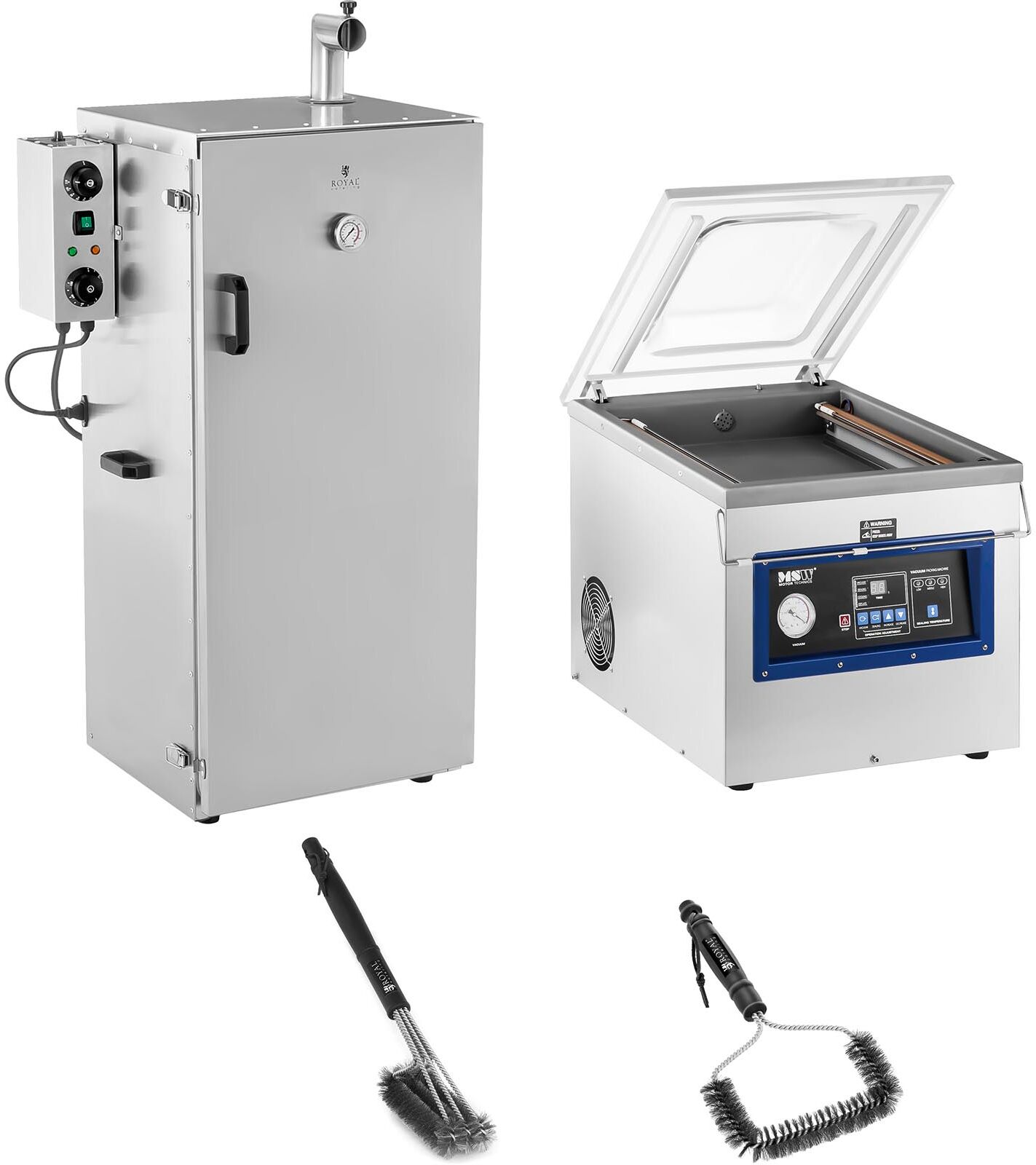 Royal Catering Set Räucherofen mit Vakuumierer - 70 L - 200 Folienbeutel - 2 Grillbürsten