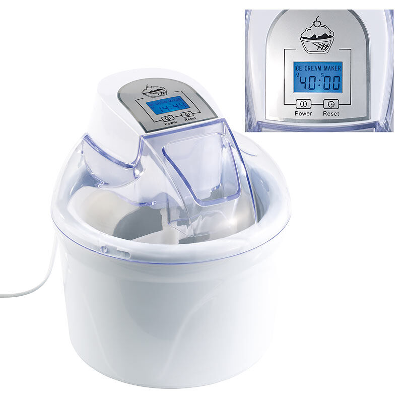 Rosenstein & Söhne 4in1-Eismaschine EMA-300 mit LCD-Display, für 1,5 Liter Speiseeis, 7 W