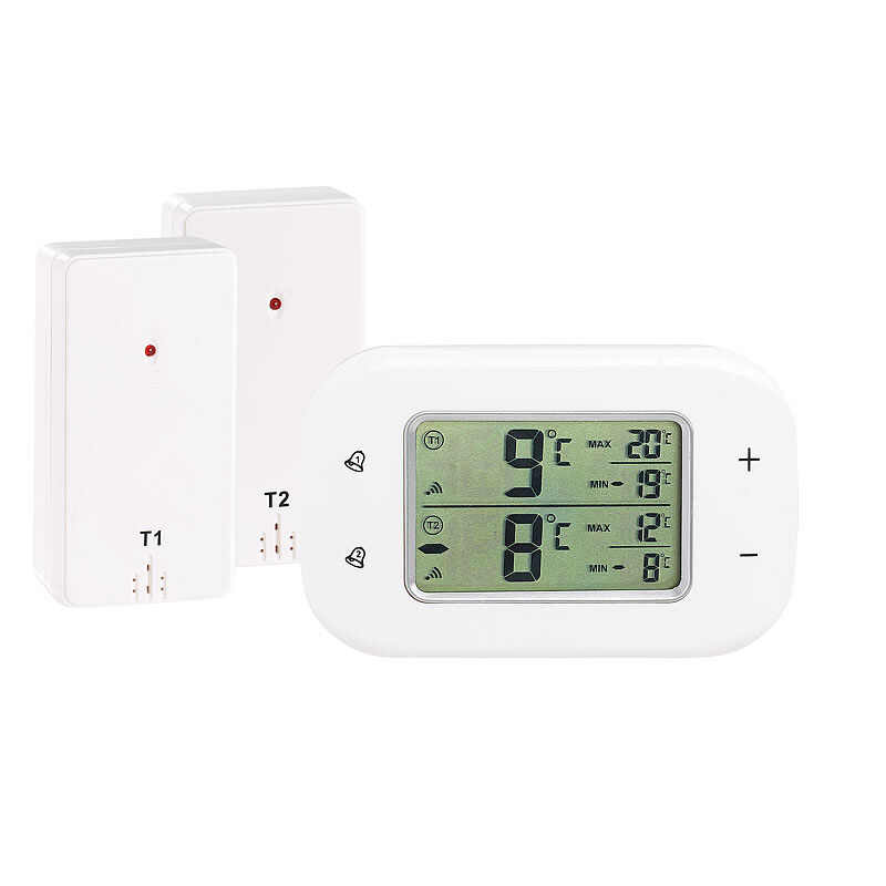 Rosenstein & Söhne Digitales Kühl- & Gefrierschrank-Thermometer, 2 Funk-Sensoren, weiß