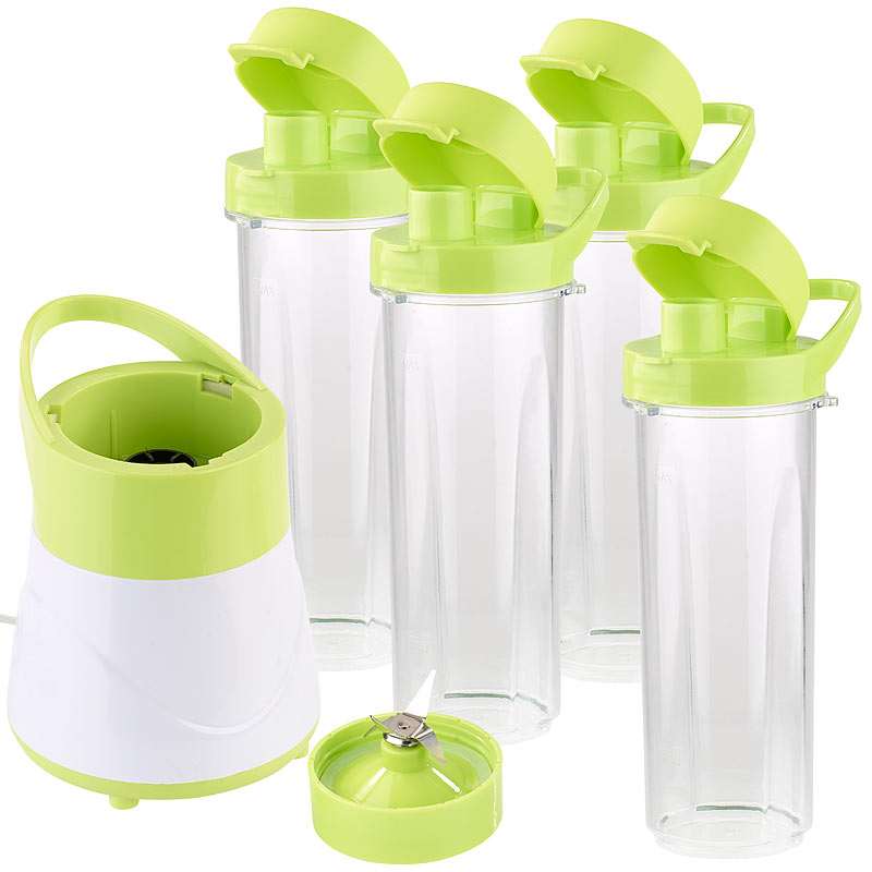 Rosenstein & Söhne 2in1-Smoothie- & Standmixer mit 4 Trinkbechern, BPA-frei, 500 ml