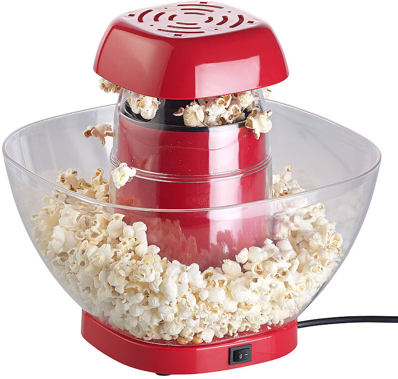 Rosenstein & Söhne Heißluft-Popcorn-Maschine mit Auffangschale, für 80 g Mais, 1.200 Watt