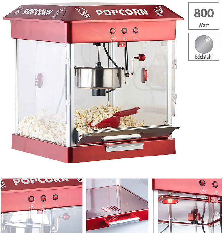 Rosenstein & Söhne Profi-Gastro-Popcorn-Maschine mit Edelstahl-Topf, 800 Watt