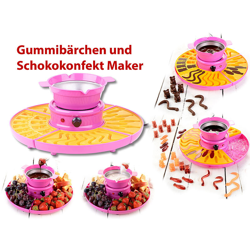 Rosenstein & Söhne Gummibärchen-Maschine und Schokokonfekt-Maker mit Gussformen-Set, 25 W