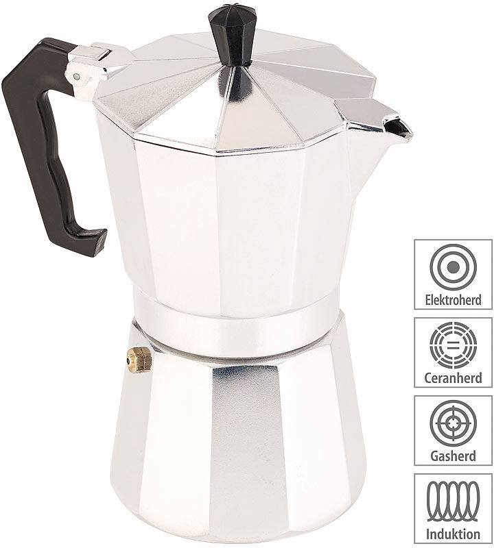 Cucina di Modena Espressokocher für 6 Tassen, für Induktions-Herde geeignet, 300 ml