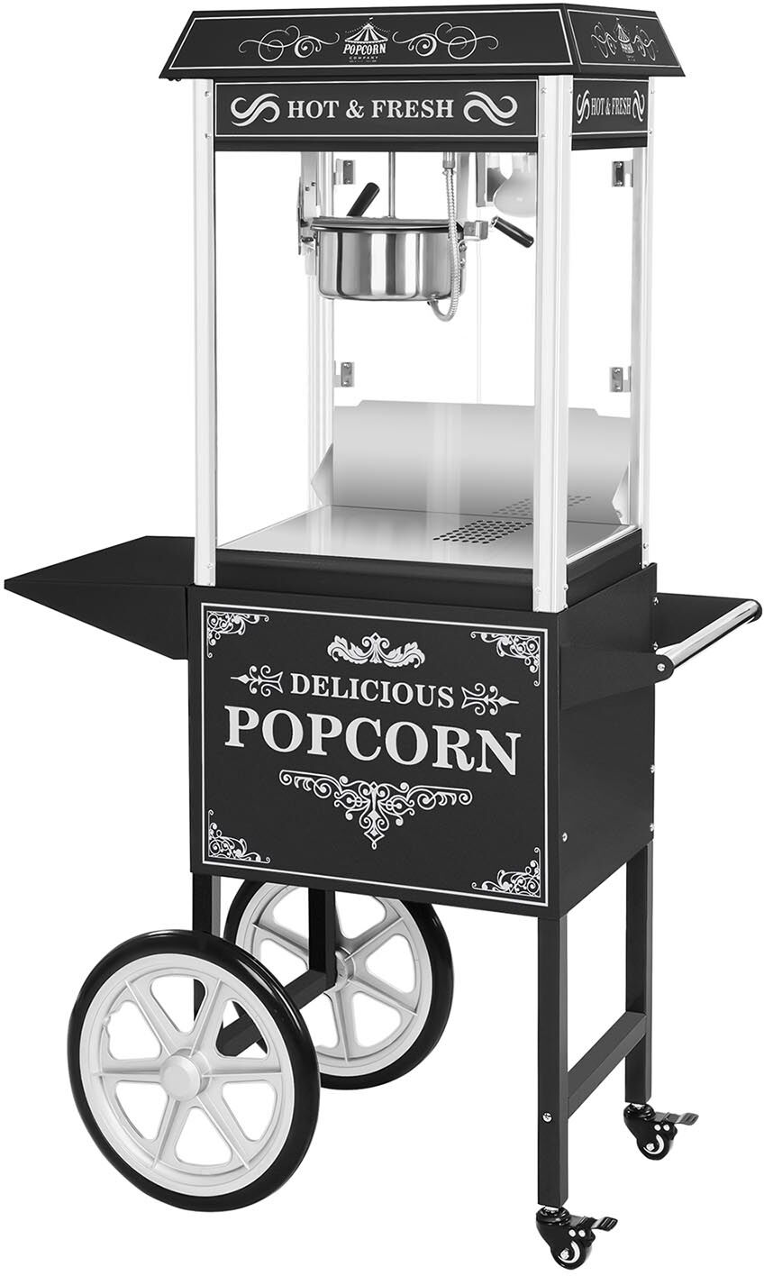 Royal Catering Stroj na popcorn s vozíkem - černý RCPW.16.2