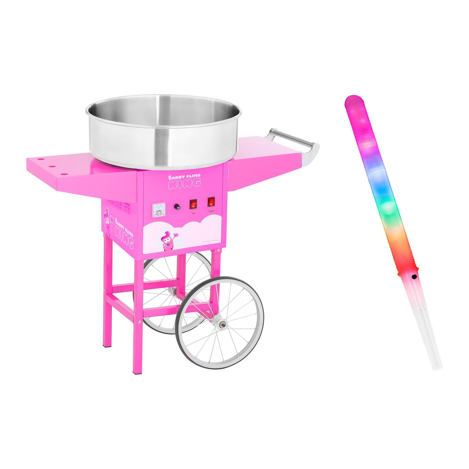 Royal Catering Zuckerwattemaschine Set mit Zuckerwattestäbchen und Wagen - 52 cm - 1.200 W - pink 18000332