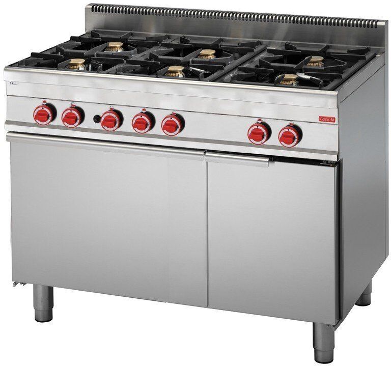 Gastro M Gasfornuis Gastro M, 6 branders met gasoven en kast, 110(b)x85(h)x65(d)cm, 30,8kW