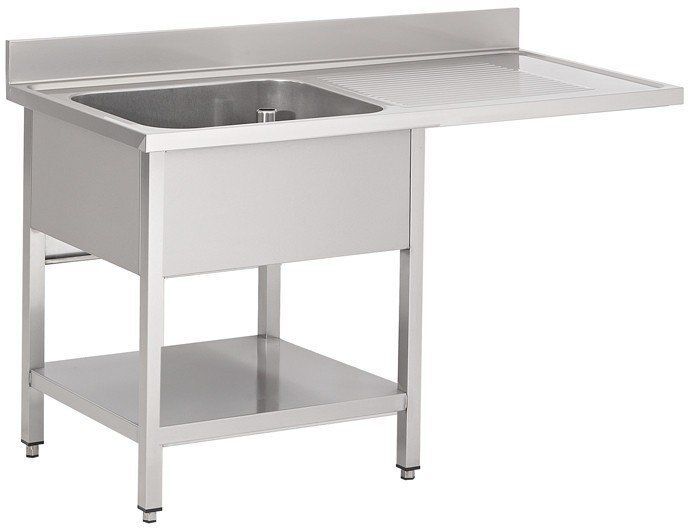 Gastro M Spoeltafel met onderblad en insprong Gastro M, RVS, 1 spoelbak links, 120(B)x70(D)x85(H)cm