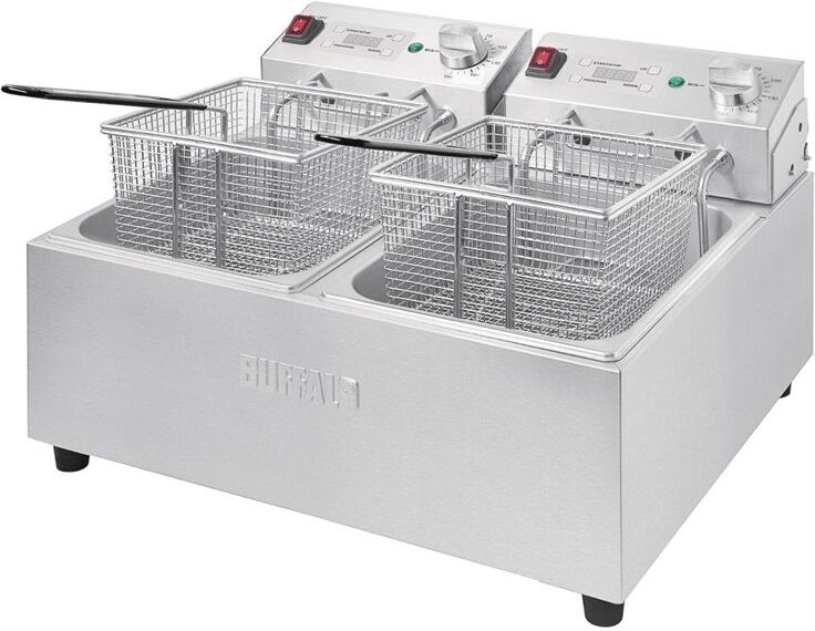 Buffalo dubbele friteuse 2x5L met timer, 56,5(b)x45x(d)35,5(h)cm, 2x230V/2x2800W