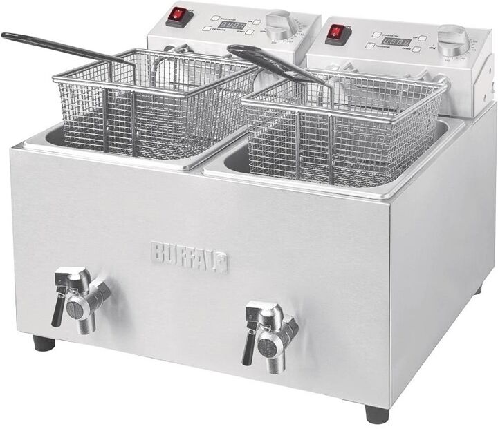 Buffalo dubbele friteuse 2x8L met timer, 56,5(b)x51x(d)44(h)cm, 2x230V/2x2900W