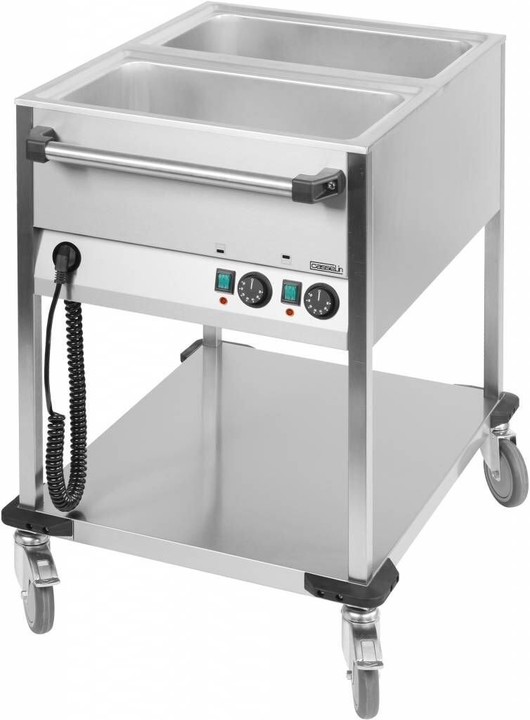 Casselin Bain Marie Transportwagen Casselin, RVS, voor  2xGN1/1, 85x90(h)x70xcm, Aftapkraan