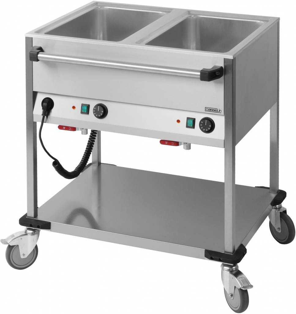 Casselin Bain marie Transportwagen Casselin, RVS, voor 2xGN1/1, 85x90(h)x70cm, Aftapkraan