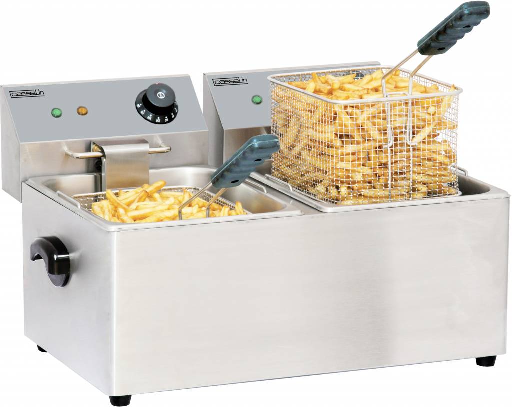 Casselin Friteuse Casselin, elektrisch, RVS,  2x4L, 44(b)x32(h)x40(d), 230V/2x2kW