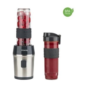 H.Koenig Smoothie Maker SMOO9 - Mini Standmixer - Mini Blender - 300 Watt - 570 ml - Edelstahl - 2 Kunststofflaschen - BPA-frei, Grau