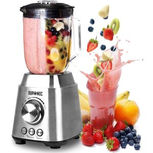 BL102 Blender / Mixeur électrique de 1000W en Inox Carafe en verre de 1,5 Litre 3 fonctions préenregistrées Idéal pour smoothies milkshakes cocktails glace pilée fruits à coques