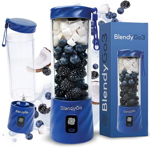 BlendyGo 3® Blender, smoothiemaker, kleine smoothieblender, draagbare mini-blender, draagbare USB-mixer, Smoothie-Maker to go, keukenmixer 550 ml, BPA-vrij, PulseMotion- en BlendPro-techn. (Marine)