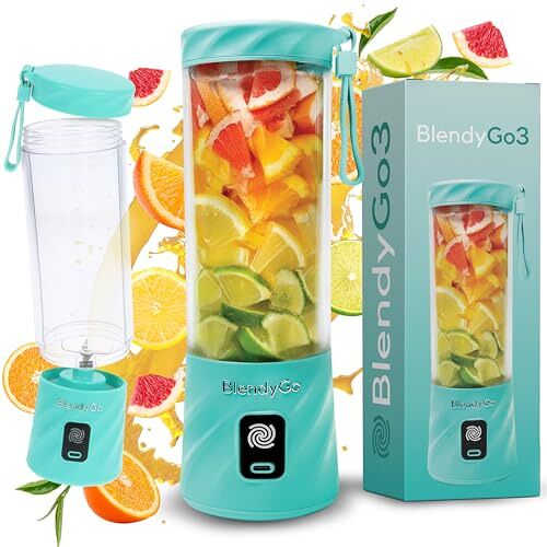 BlendyGo 3® Blender, smoothiemaker, kleine smoothieblender, draagbare mini-blender, draagbare USB-mixer, Smoothie-Maker to go, keukenmixer 550 ml, BPA-vrij, PulseMotion- en BlendPro-techn. (Mint)