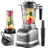 AMZCHEF 2-IN-1 Blender Krachtige blender 2000 Watt   1,85 liter blender met 6 messen   Bullet Smoothie Maker 600ml   Matgrijze Blender met deksel Grijs