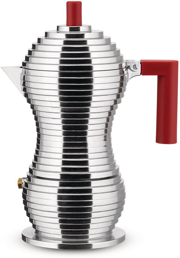 Alessi - Pulcina Espressokocher, 15 cl, silber / rot