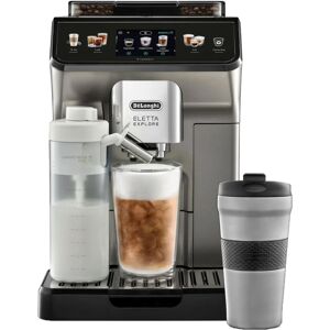 DeLonghi Eletta Explore ECAM450.86.T Silber / Schwarz   Kaffeevollautomat mit Cappuccinatore   1.8 Liter Wassertank   19 bar Pumpendruck   1450 Watt