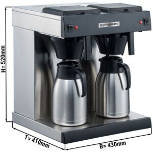 GGM Gastro - Machine a cafe filtre - 2x reservoir de 2 litres - 3,3kW - avec 2 plaques chauffantes - 2 verseuses isolantes de 2 litres incluses Argent / Noir