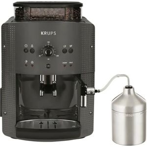 Krups - Machine a café broyeur grain, Mousseur de lait, 2 tasses espressos simultané, Nettoyage automatique, Essential grise yy… - Publicité