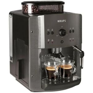 Krups - Machine a Cafe broyeur grain, Mousseur de lait, 2 tasses espressos simultané, Nettoyage automatique, Essential grise YY5 - Publicité