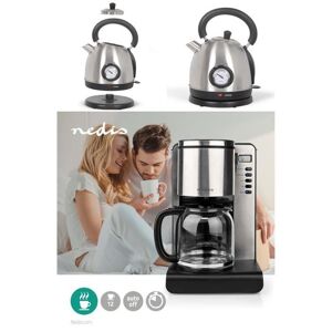 Nedis PACK DEJEUNER Cafetière Machine à café Programmable LCD Inox 1.5L 1000W + Bouilloire RETRO INOX 1L8 1800W protection contre l'ébulli - Publicité