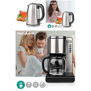 Nedis PACK DEJEUNER Cafetière Machine à café Programmable LCD Inox 1.5L 1000W + Bouilloire RETRO INOX 1L7 2200W protection contre l'ébulli - Publicité