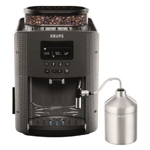 KRUPS Machine a café broyeur grain. Mousseur de lait. 2 tasses espressos simultané. Nettoyage automatique. Essential grise YY5149FD - Publicité