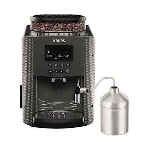 Krups Machine A Café Broyeur Grain, Mousseur De Lait, 2 Tasses Espressos Simultané, Nettoyage Automatique, Essential Grise Yy5 - Publicité