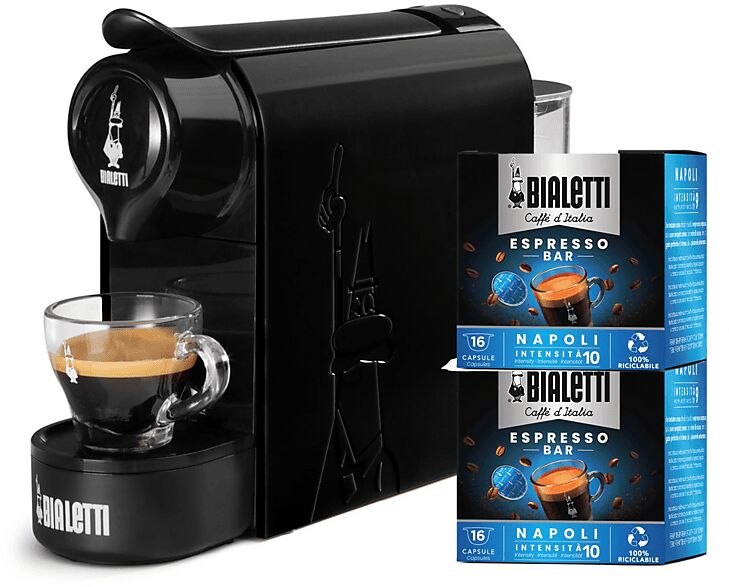 Bialetti GIOIA NERO + 32 CAPS MACCHINA CAFFÈ CAPSULE, nero