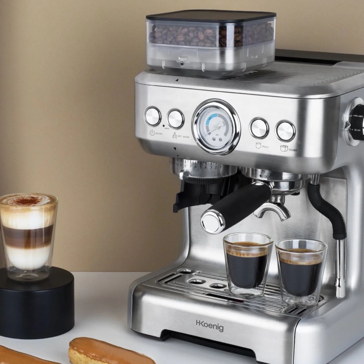 Ⓜ️🔵🔵🔵 H.Koenig EXPRO980 - Macchina per caffè espresso con macinacaffè incorporato, po