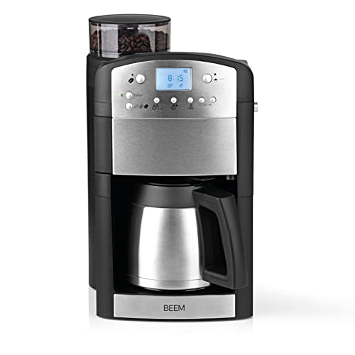 BEEM Fresh-Aroma-Perfect Thermolux   Koffiemachine met molen voor koffiebonen en filterkoffie   1,25 l isoleerkan voor 2-10 kopjes   incl. permanent filter en timer [1000 Watt/zilver]