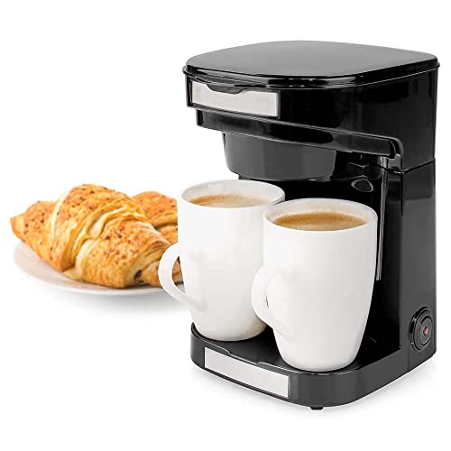 TronicXL Kleine koffiemachine met 1 2 kopjes + 2 x kop + permanent filter, mini-koffiemachine, compacte filterkoffiemachine, zwart