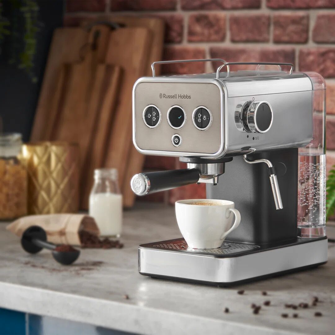 Russell Hobbs Distinctions Espresso Machine 15 Bar Pressure with Steam Wand gray 34.0 H x 20.0 W x 29.5 D cm