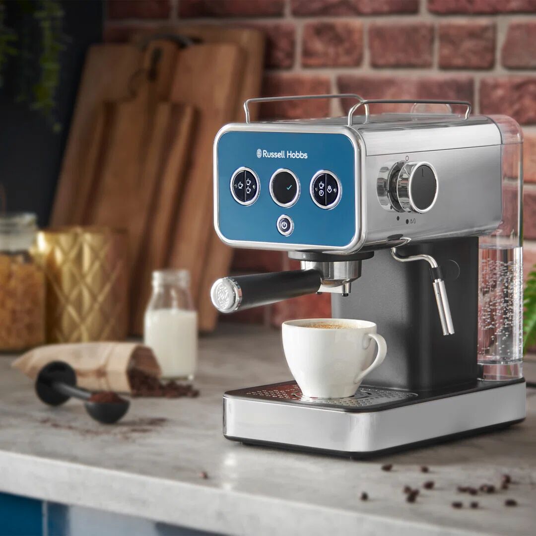 Russell Hobbs Distinctions Espresso Machine 15 Bar Pressure with Steam Wand blue 34.0 H x 20.0 W x 29.5 D cm